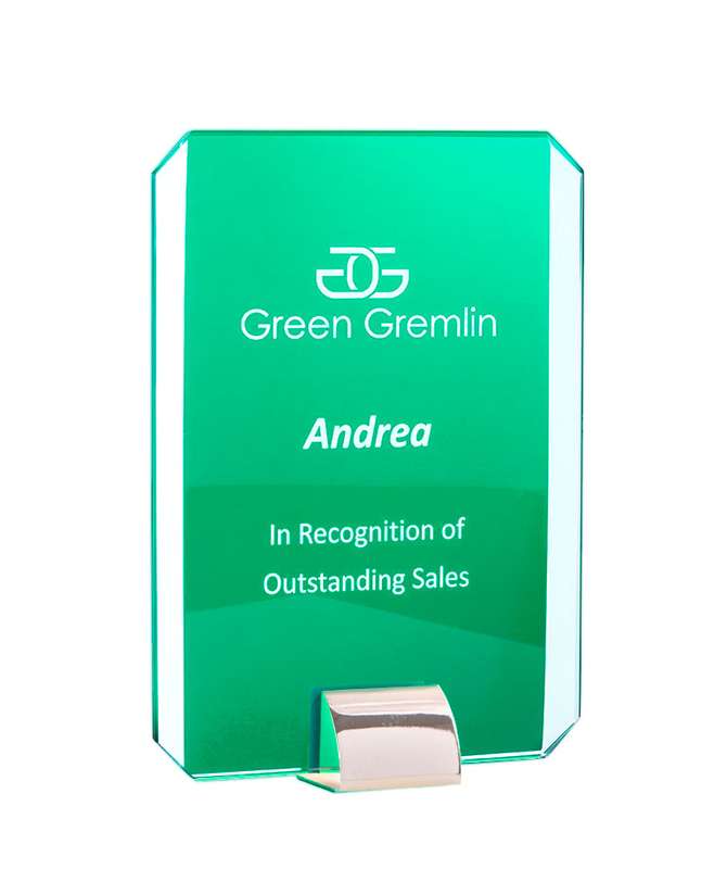 Rectangle Green Glass/Silver Stand